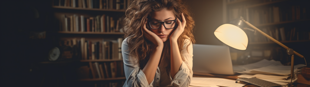 frustrated woman studying learning